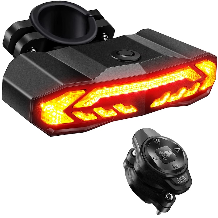 Lampa spate inteligenta reincarcabila pentru bicicleta, Negru