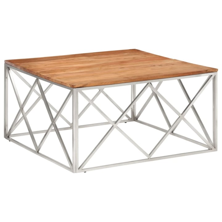 Маси, Zakito Europe, 100x100x50 см, Сребро, Акациево дърво