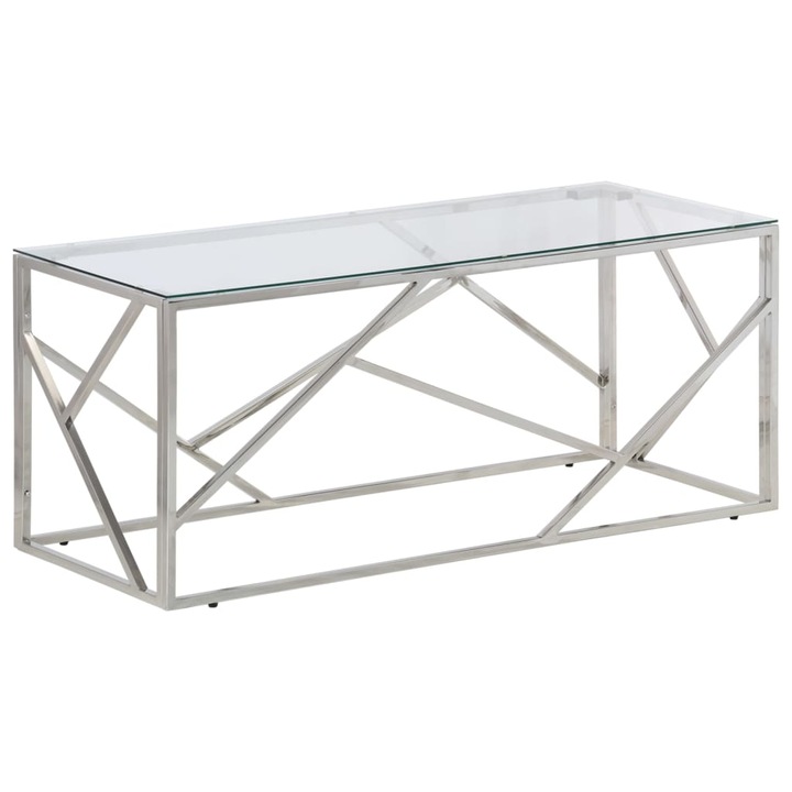 Кафе маса vidaXL, Сребриста, 110x45x45 cм, Неръждаема стомана и закалено стъкло, 9.33 Kg