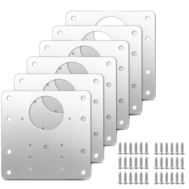 NUODWELL Комплект за ремонт на панти от 6 части, с 36 винта, издръжлива употреба, лесен за инсталиране, за мебели и врата на кухненски шкаф, неръждаема стомана, сребрист