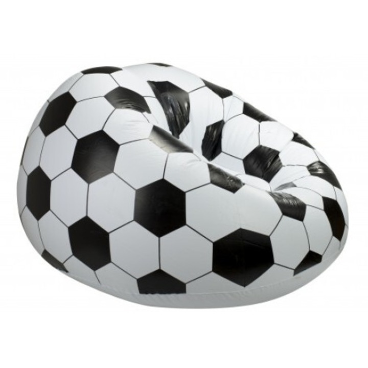 Fotoliu gonflabil iMK® elegant si extrem de confortabil, cu spatar, din pvc, model minge de fotbal, 114x112x71 cm