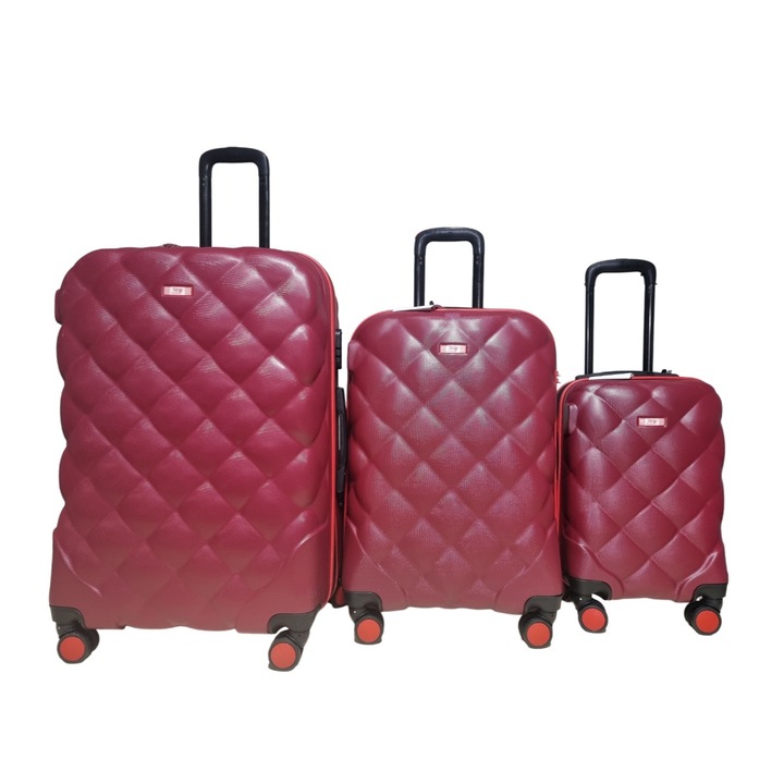 Set 3 trolere, MY LUGGAGE, model CHESTER, ABS, marime L, M, S, fermoar impermeabil, culoare Bordo/Rosu