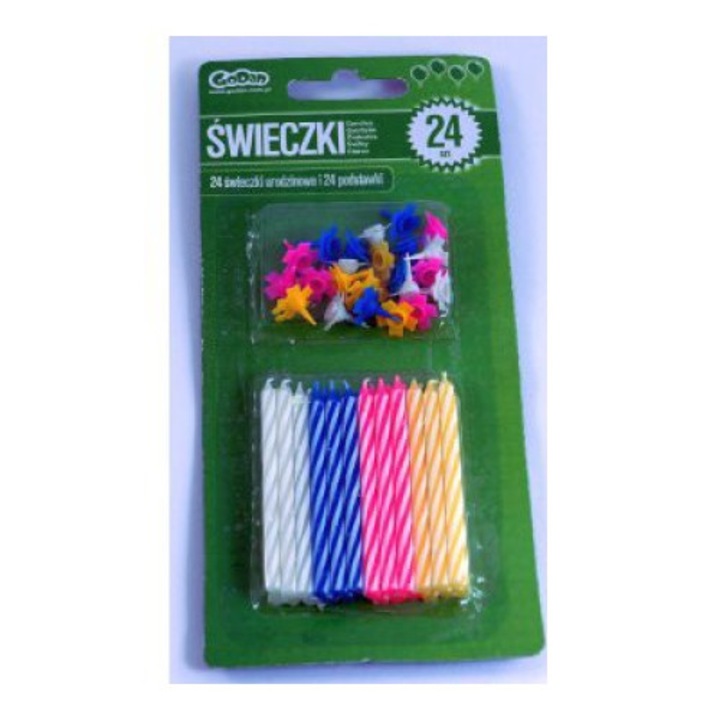 Комплект от 24 свещи за рожден ден - 6 см, многоцветни