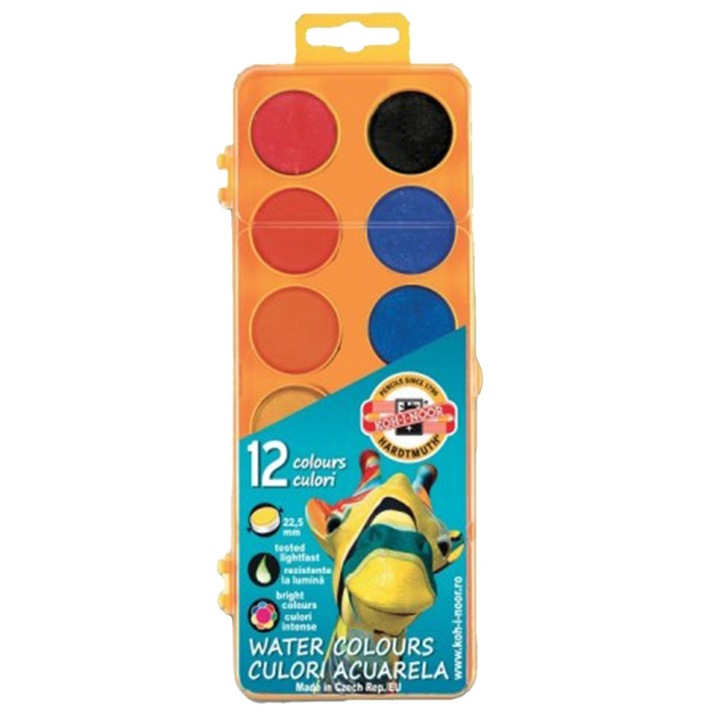 Acuarele, 12 Culori, 22, 5 mm, Baza Portocalie, Koh-I-Noor