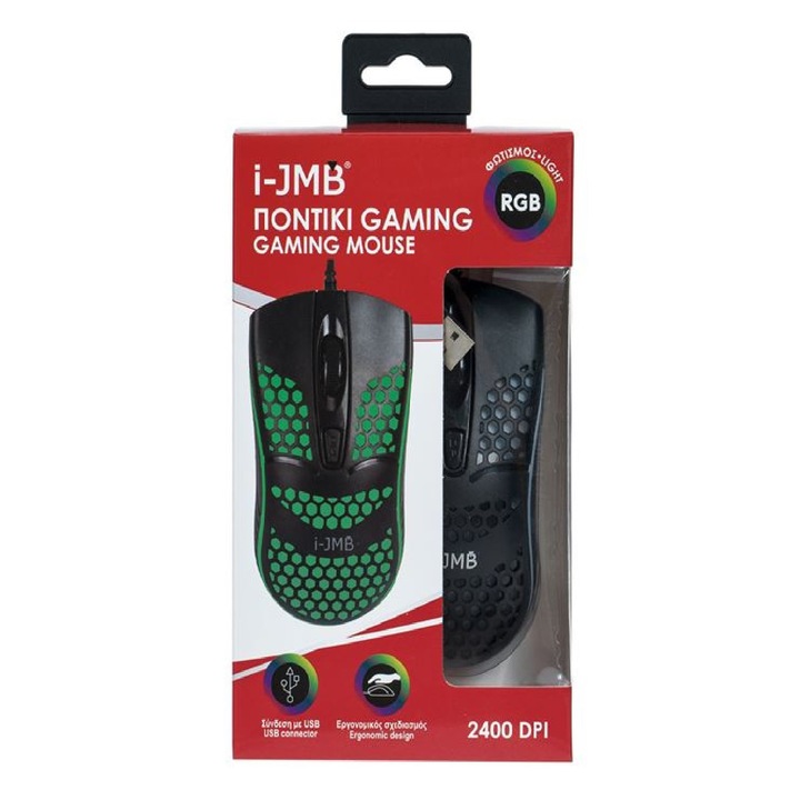 Mouse cu fir gaming, i-JMB, RGB, 2400 dpi, Negru