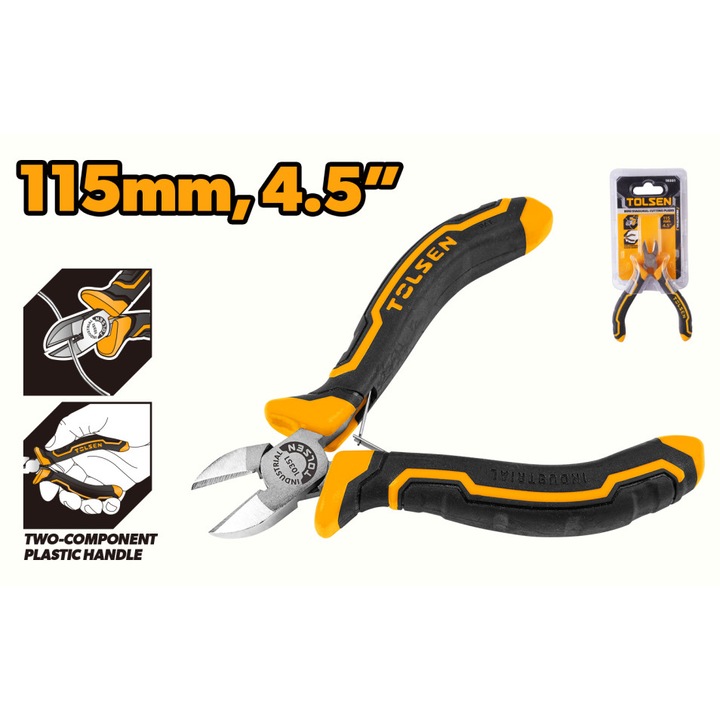 Cleste sfic mini TOLSEN 115mm (4.5"), otel carbon placat cu nichel, manere ergonomice din doua componente, ideal pentru lucrari de precizie si spatii inguste