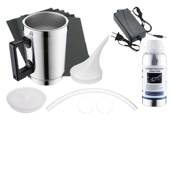 Kit polisare faruri auto, Lichid polimer 800 ml, 1 Cana, Hartii abrazive