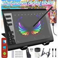 Tableta de desen, Excitat®, 10 x 6 inchi cu stilou si suport fara baterie cu rating 8192, 12 taste rapide, Pen-Stand, 30 varfuri rezerva, compatibil PC/Mac/Android, pentru desen, proiectare si predare online, negru