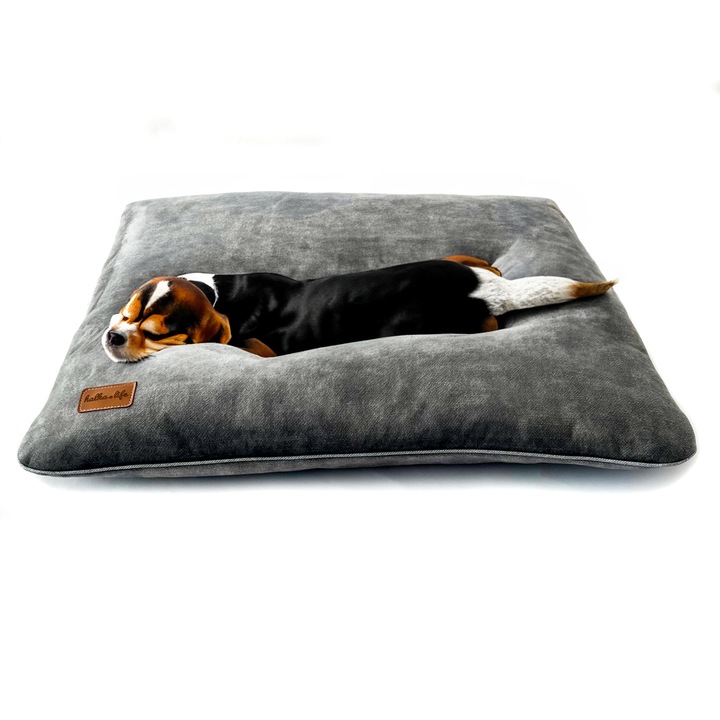 Perna pentru caine mare. Perna caine din velur. Paturi pentru caini din material textil usor de curatat, care accepta animalele de companie, Halkalife EBIVEL, 100x100 cm, gri
