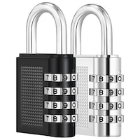 Set 2 lacate cu cifru, Axroad Mall, 4 cifre, Sigur si protejat impotriva furtului, Rezistent la apa si rugina, Usor de transportat, Pentru valiza, geanta, cum ar fi dulap, Aliaj de zinc, 40x79mm, Argintiu/Negru