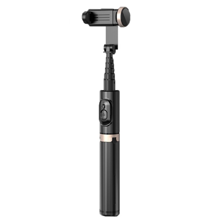 Selfie stick wireless pentru telefon, sistem tripod, inaltime 18.6-73cm, telecomanda, ABS si metal, Negru