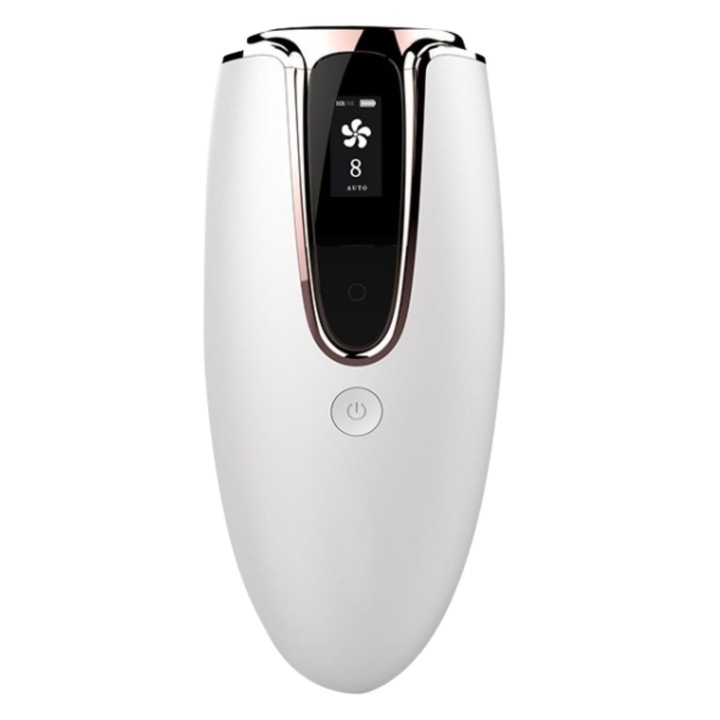 Epilator IPL, Epilare Definitiva Fara Durere Datorita Tehnologiei IPL, 990000 Pulsatii, 8 Trepte de Intensitate, Senzor Piele, Tub Cuart, Pentru Fata, Corp, Axila si Inghinal, Alb si Auriu