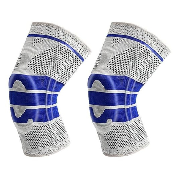 Set 2 Genunchiere Elastice, JENUOS®, Pernita Silicon, L, Albastre