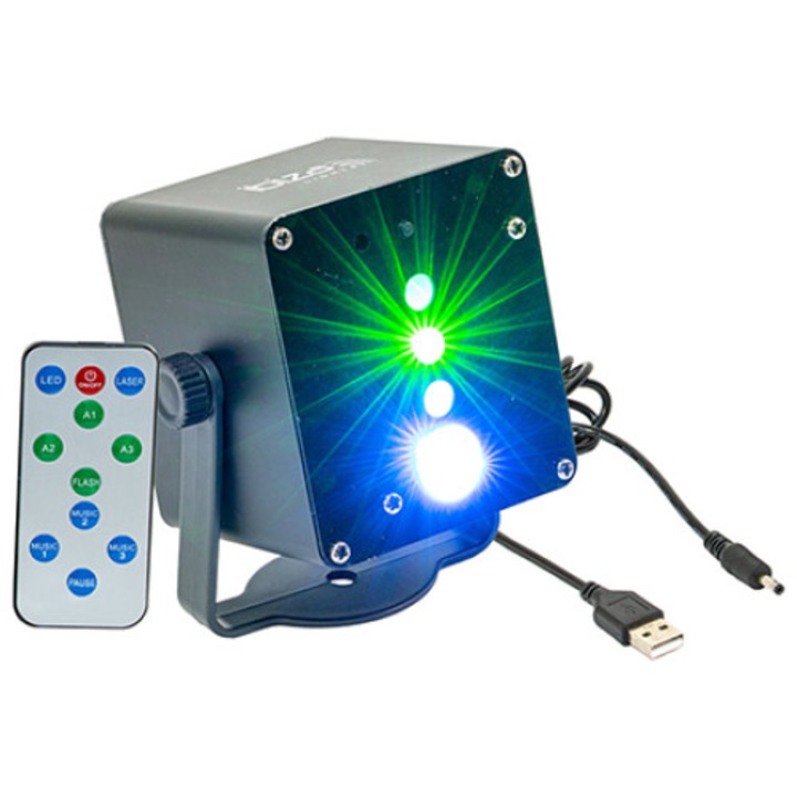 Hordozható lézerprojektor, automata RGB effektekkel, 3W, távirányító