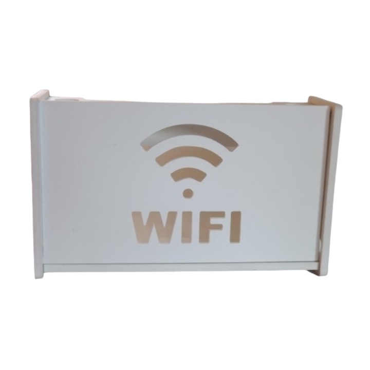 Raft suport wifi din mdf alb, Mos126A, 40 x 28 x 10 cm