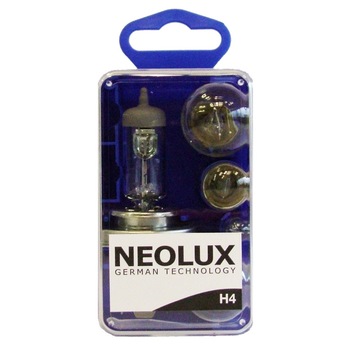 Kit rezerva bec auto cu halogen Neolux CLK H4, 12V Kit rezerva bec auto cu halogen Neolux CLK H4, 12V