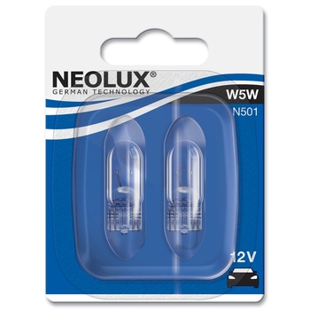 Set 2 Becuri auto auxiliare cu halogen Neolux W5W, 12V, 5W Set 2 Becuri auto auxiliare cu halogen Neolux W5W, 12V, 5W