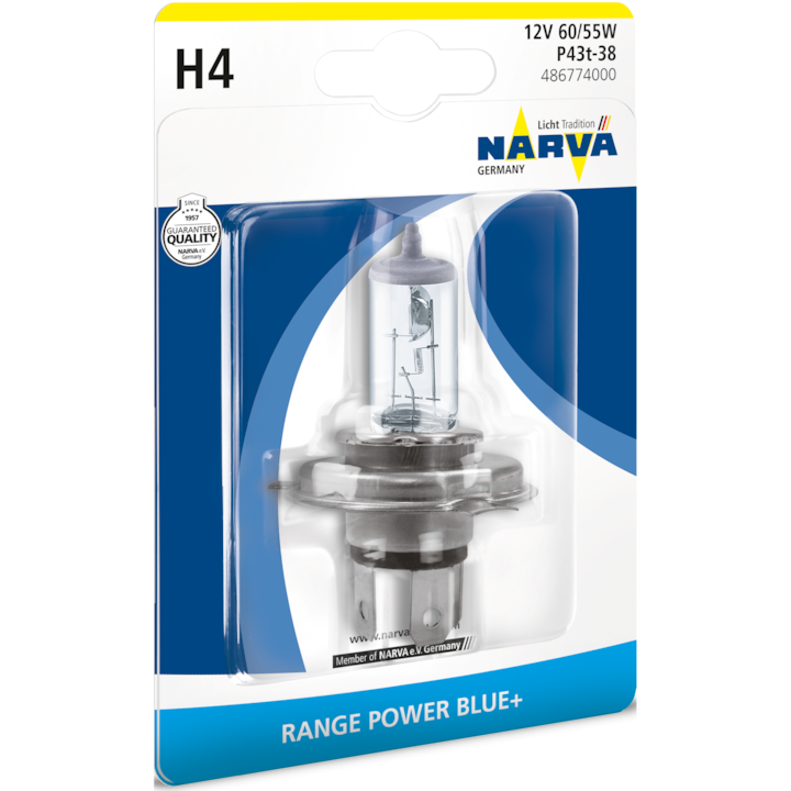 Халогенна крушка за фар Narva H4 Range Power Blue+, 12V, 55W, 1 брой