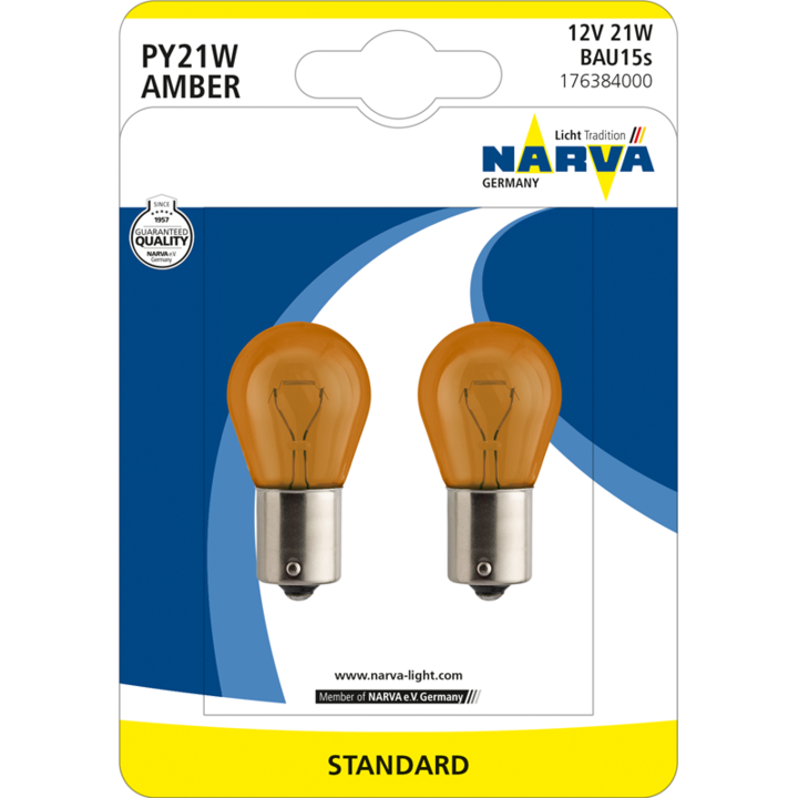 Narva PY21W Orange halogén izzó készlet, 12V, 21W, 2 darab