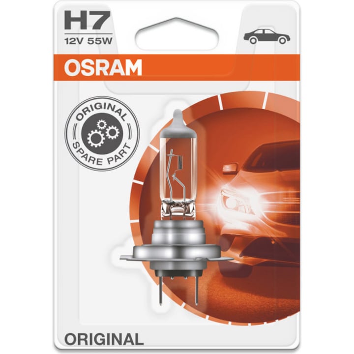 Bec auto cu halogen pentru far Osram H7 Standard, 12V, 55W, 1 Buc