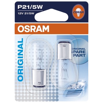 Set 2 Becuri auto auxiliare cu halogen Osram P21/5W, 12V, 5W Set 2 Becuri auto auxiliare cu halogen Osram P21/5W, 12V, 5W