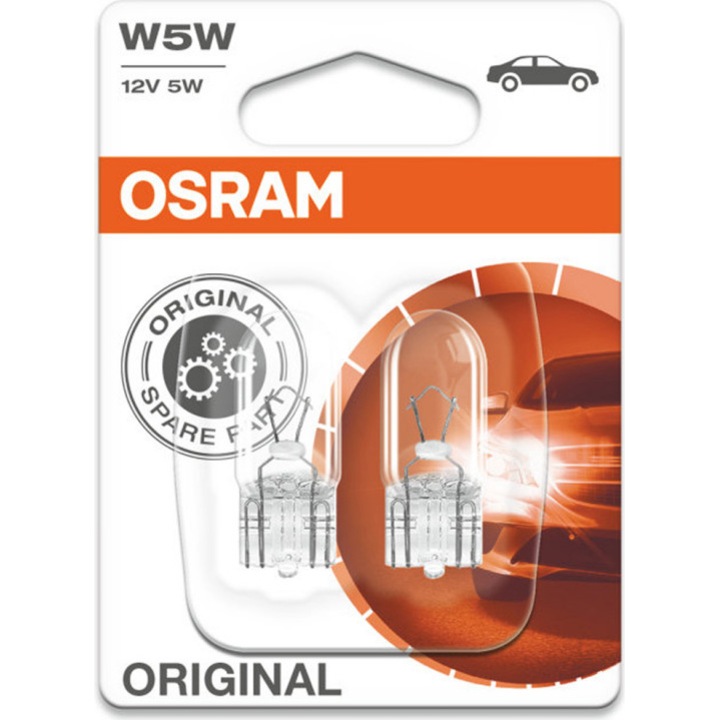 Set 2 Becuri auto auxiliare cu halogen Osram W5W, 12V, 5W
