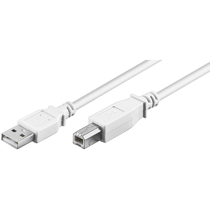 Кабел USB 2.0 Hi-Speed USB тип A мъжки - USB тип B мъжки 1m бяла мед Двойно екраниран Goobay 96186