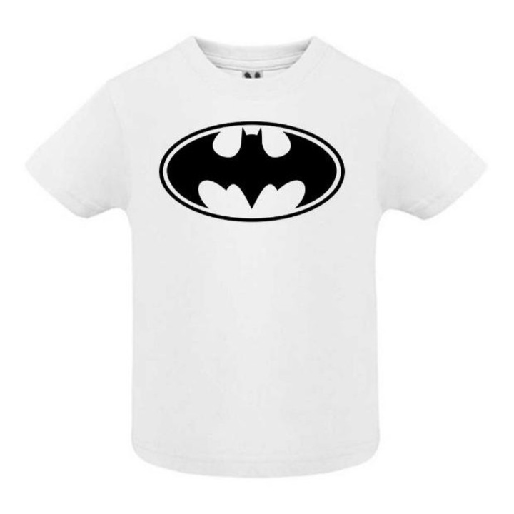 Gyermek póló, kézzel szabott BATMAN LOGO, 100% pamut, normál szabású, fehér