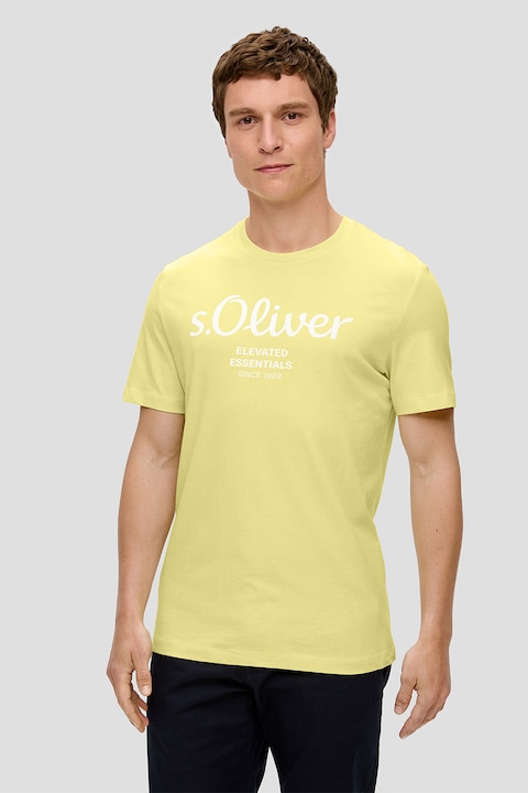 s.Oliver, Памучна тениска с лого, Бледожълт