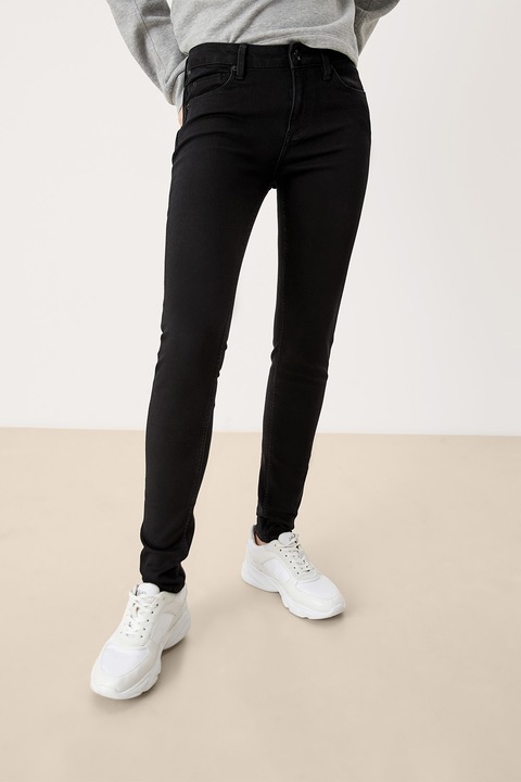 QS, Blugi skinny cu talie medie, Negru, 34-L32