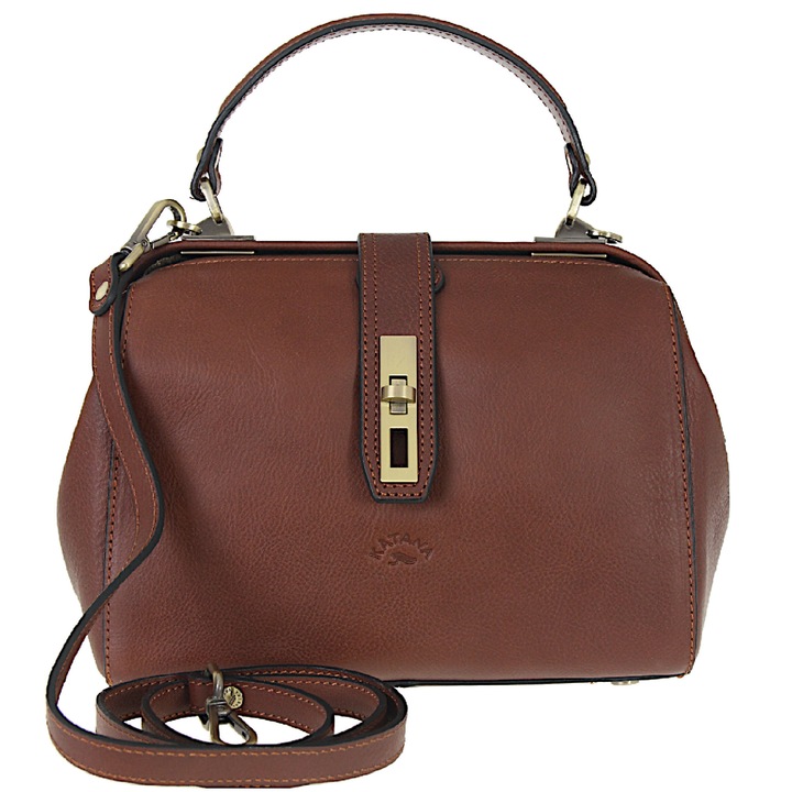 Geanta de mana din piele naturala, Katana, culoare maro