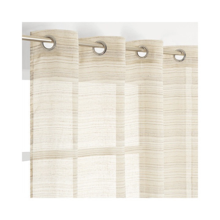 Draperie Cu Inele Transparenta, Model Dungi, Bej 140x245 Cm