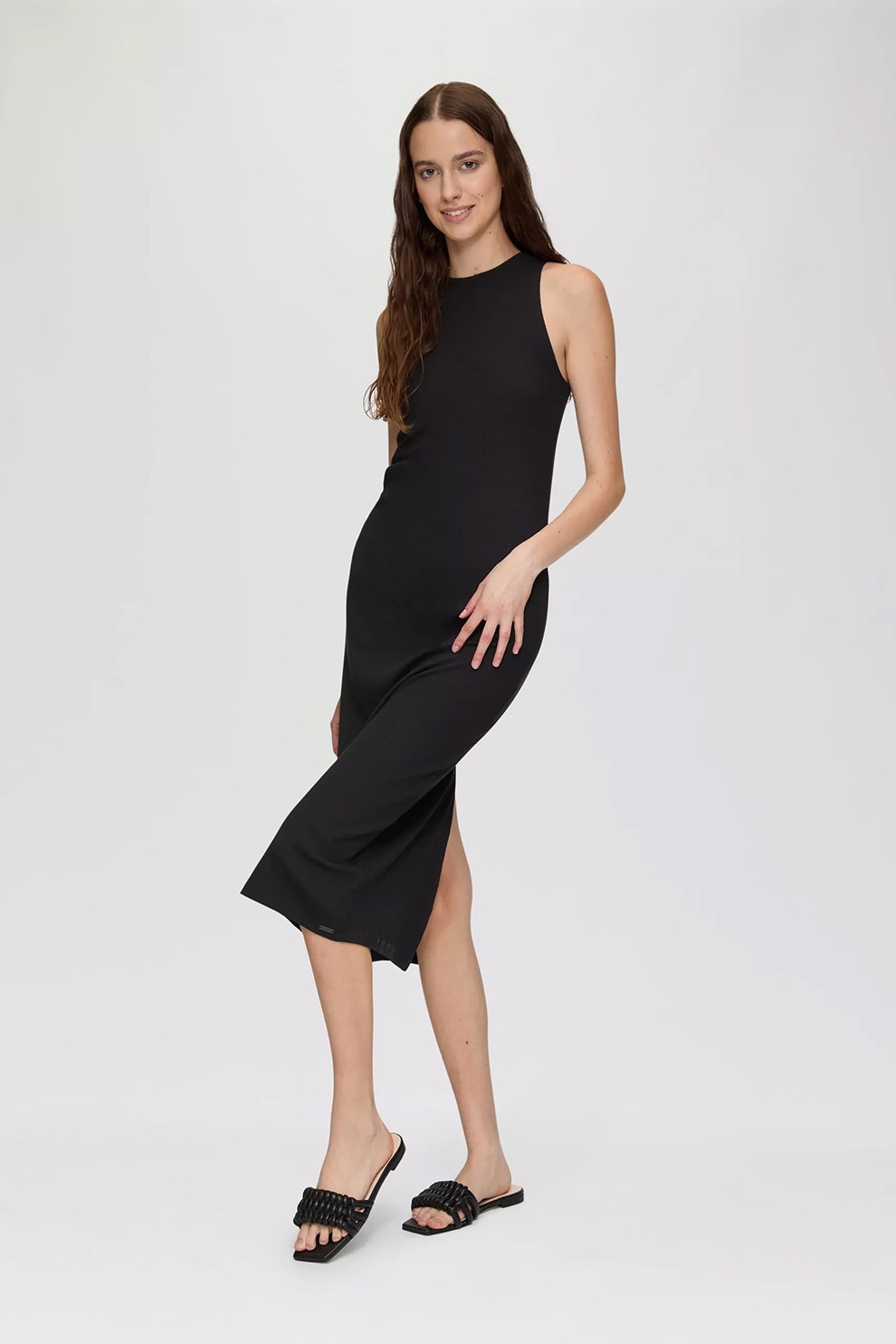 QS, Rochie cambrata din amestec de modal, Negru, S