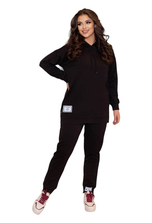 Trening dama negru cu gluga din bumbac vatuit, masura batal, Negru