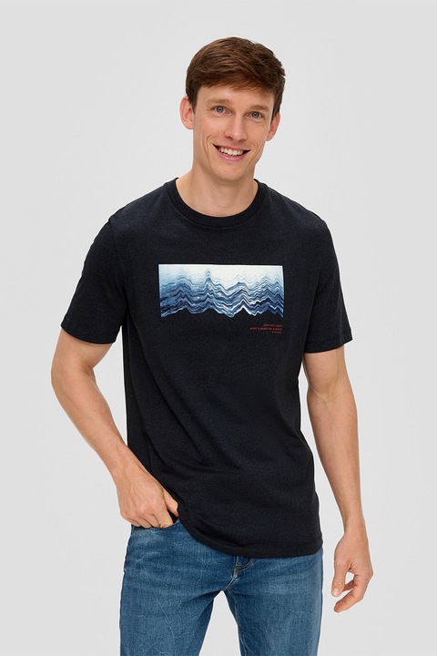 s.Oliver, Десенирана тениска с овално деколте, Бял/Ултрамарин синьо