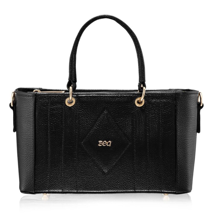 Női táska, Zea, hétköznapi, Kézzel készített, Természetes Bőr, Közepes méretű, Cipzáros, 26x17x5 cm, fekete