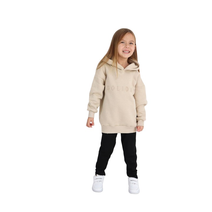 Compleu de trening Soliday, pe fleece, roz pudrat/negru, Negru/Bej