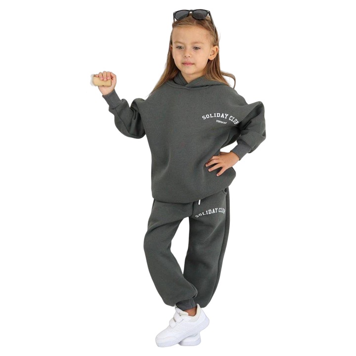 Compleu de trening Soliday Everyday Base, pe fleece, albastru deschis, Gri