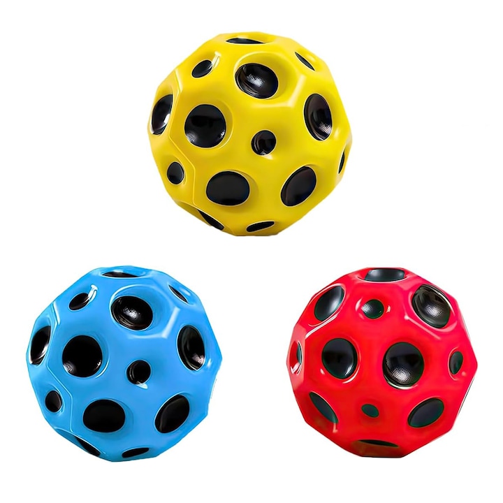 Комплект от 3 подскачащи топки, Space Moon Ball, 7 см, OUYLAF, многоцветни