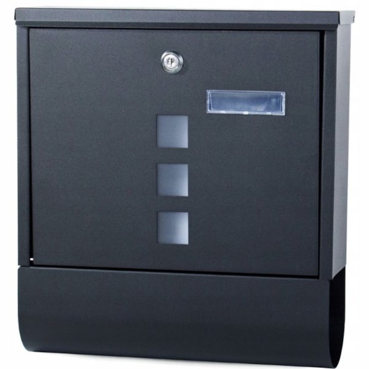 Пощенска кутия за кореспонденция, Welora®, Изработена от неръждаема стомана, 2 ключа включени, 3 прозрачни пътя за достъп за предварителен преглед или вземане на кореспонденция, Водоустойчива, Модерен дизайн, Размери 30,5 x 33,5 x 9,5 cm, Черен