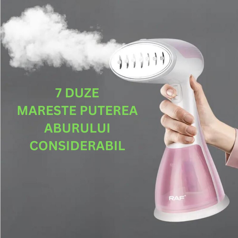 Aparat de calcat vertical cu abur Esino LC 201, 1500 W, 300 ml, Abur 27 gr/min, Alb/Roz