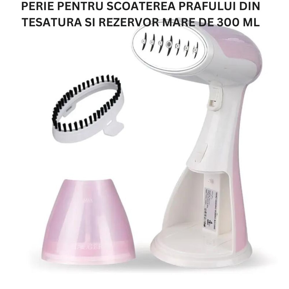 Aparat de calcat vertical cu abur Esino LC 201, 1500 W, 300 ml, Abur 27 gr/min, Alb/Roz