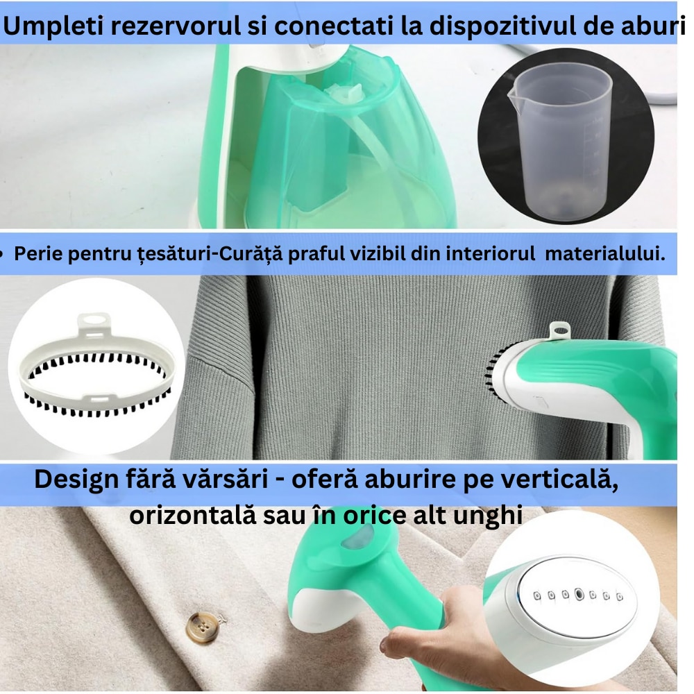 Aparat de calcat vertical cu abur Esino LC 201, 1500 W, 300 ml, Abur 27 gr/min, Alb/verde