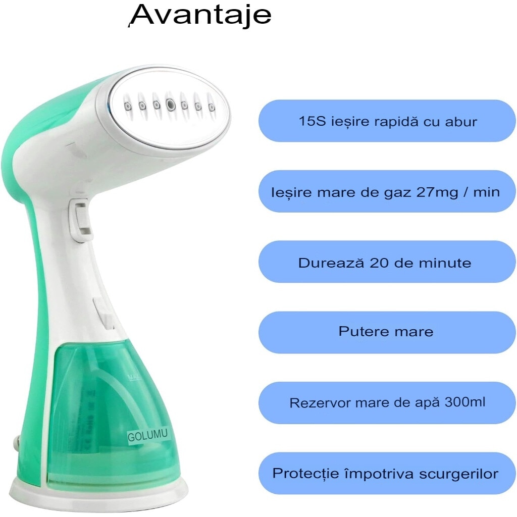 Aparat de calcat vertical cu abur Arvada® LC 201, 1500 W, 300 ml, Abur 27 gr/min, Alb/verde