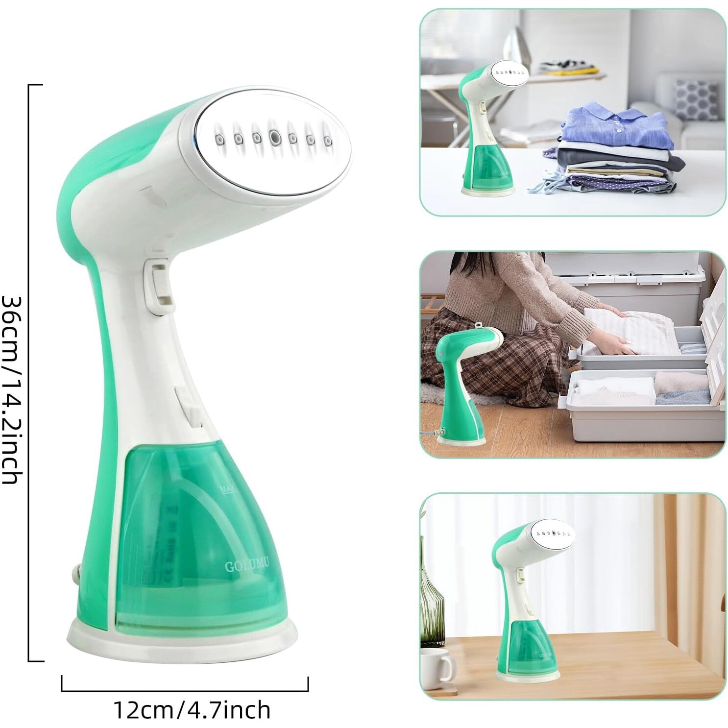 Aparat de calcat vertical cu abur Esino LC 201, 1500 W, 300 ml, Abur 27 gr/min, Alb/verde