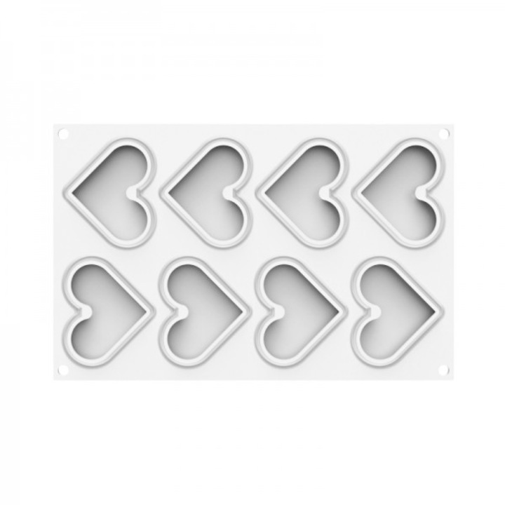 Forma din silicon pentru prajituri inima, Silikomart Hearts 35, 8 cavitati