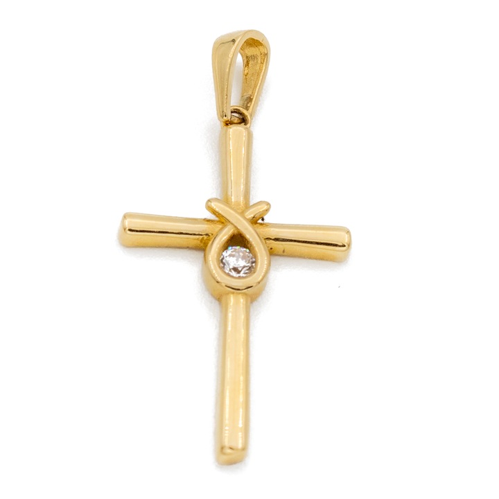 Pandantiv Cruce cu Piatra Zirconia Aur 14k