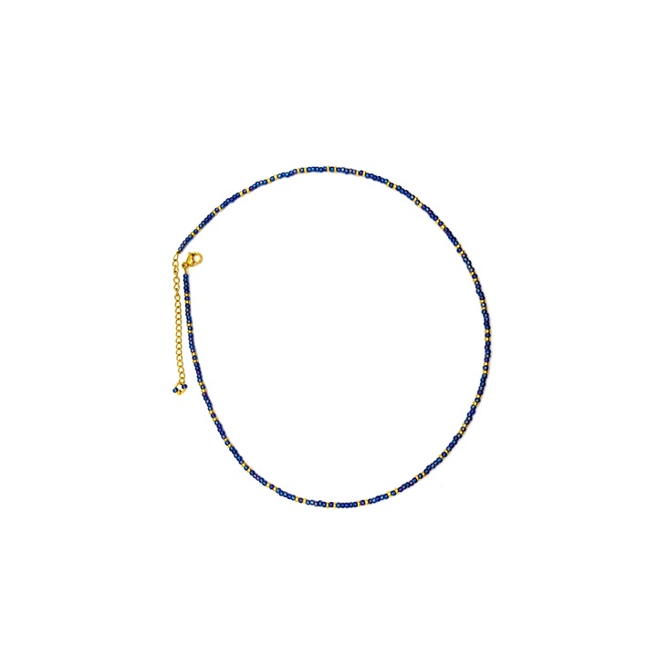 Colier albastru miyuki cobalt si auriu lucrat manual