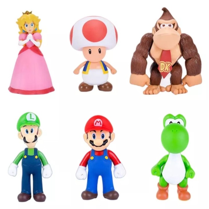Комплект от 6 екшън фигурки, Super Mario Bros, PVC/ABS, 4-7 см, многоцветни