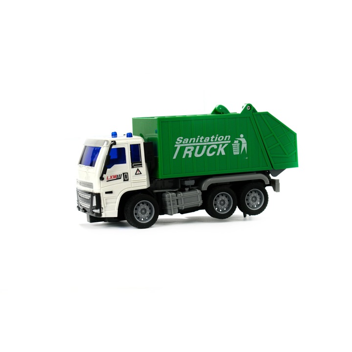 Camion de gunoi, Joy, Plastic, Cu telecomanda, 19x9x7 cm, Verde